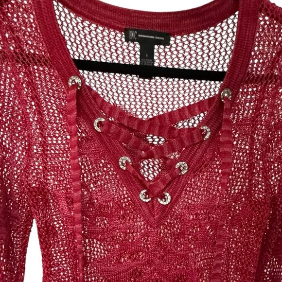 INC International Concepts Women's Small Diamond Lace Up Tie Long sleeve - Picture 4 of 14